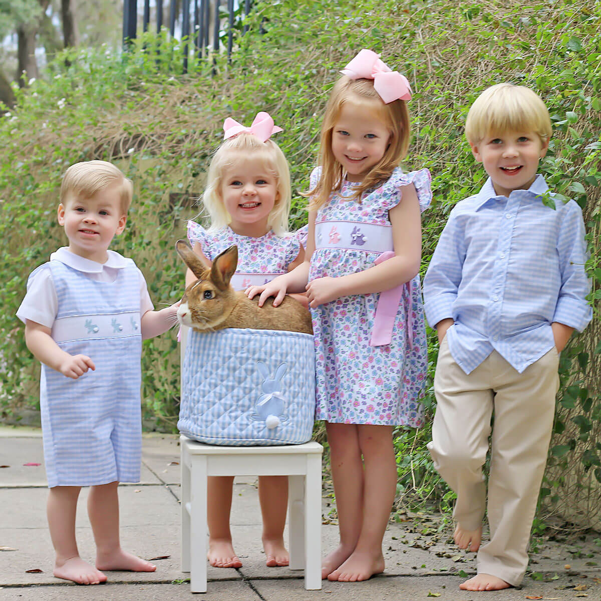 Light Blue Check Bunny Smocked Jon Jon - Image 5