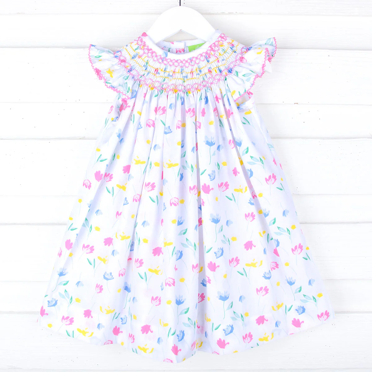 Sweet Pink Floral Smocked Angel Sleeve Dress