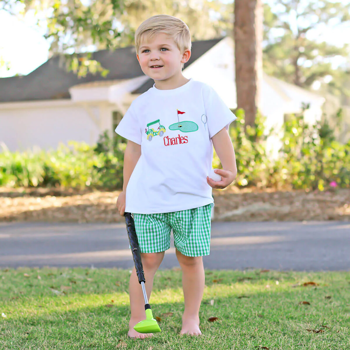 Green Gingham Golf Short Set