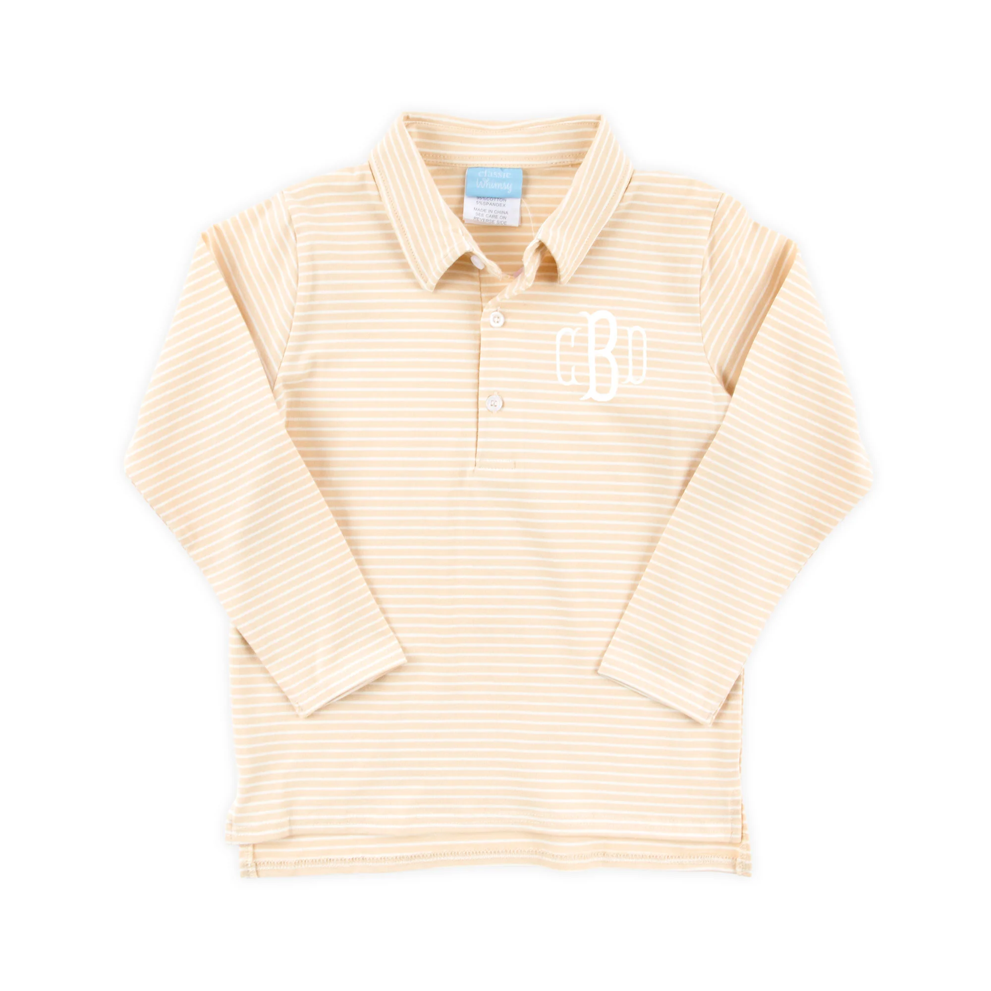 Tan Stripe Long Sleeve Polo