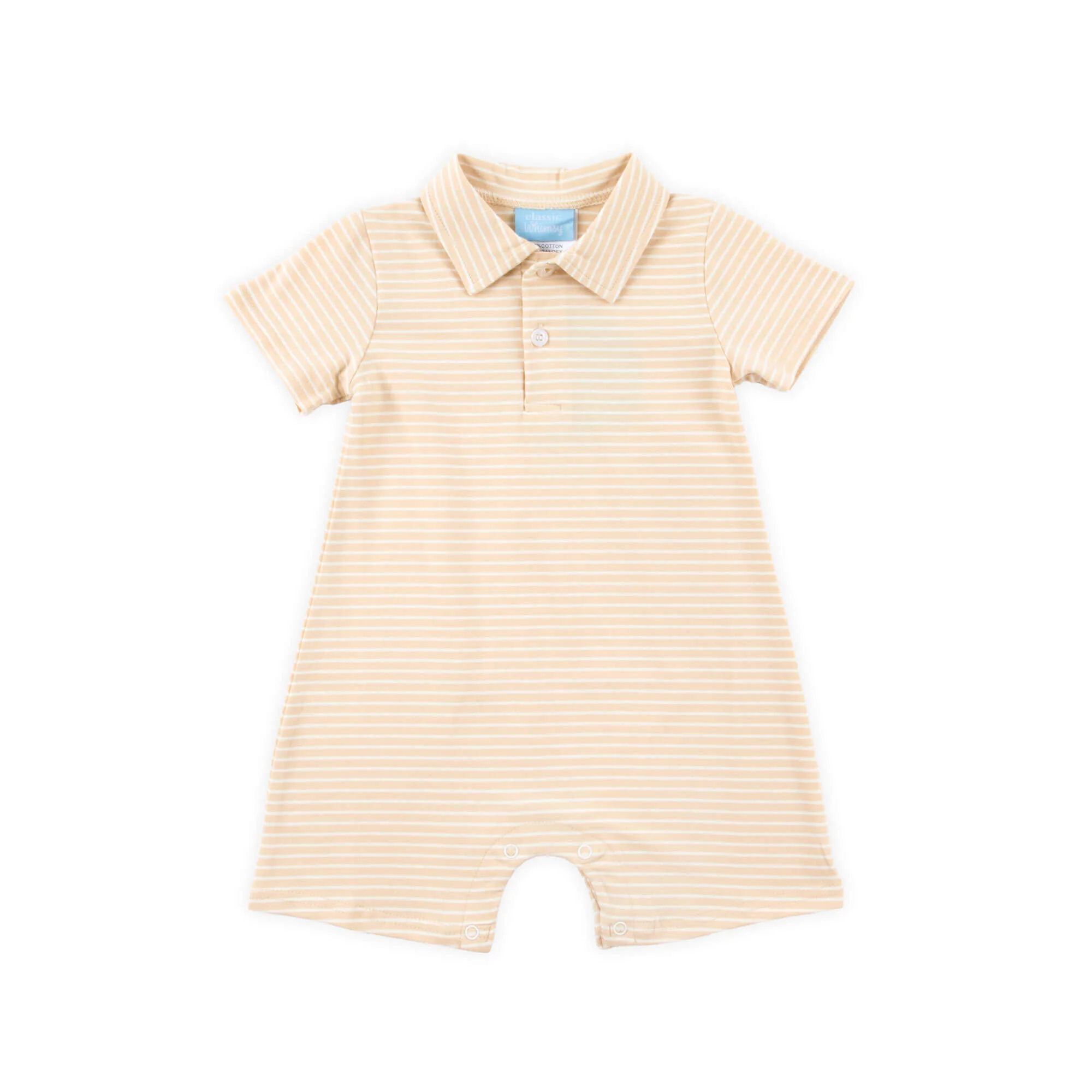 Tan Stripe Short Sleeve Polo Romper - Image 2