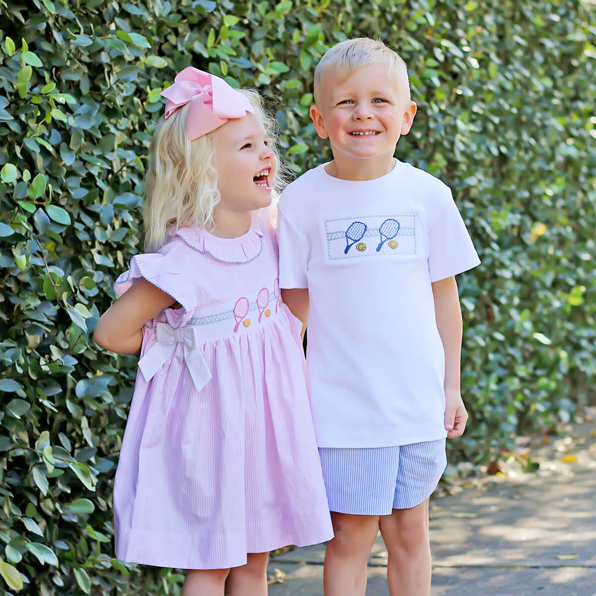 Tennis Racquet Pink Stripe Smocked Beverly Dress - Image 4