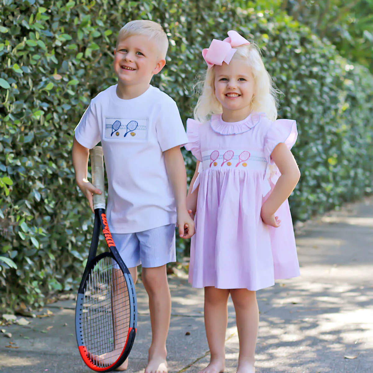 Tennis Racquet Pink Stripe Smocked Beverly Dress - Image 5
