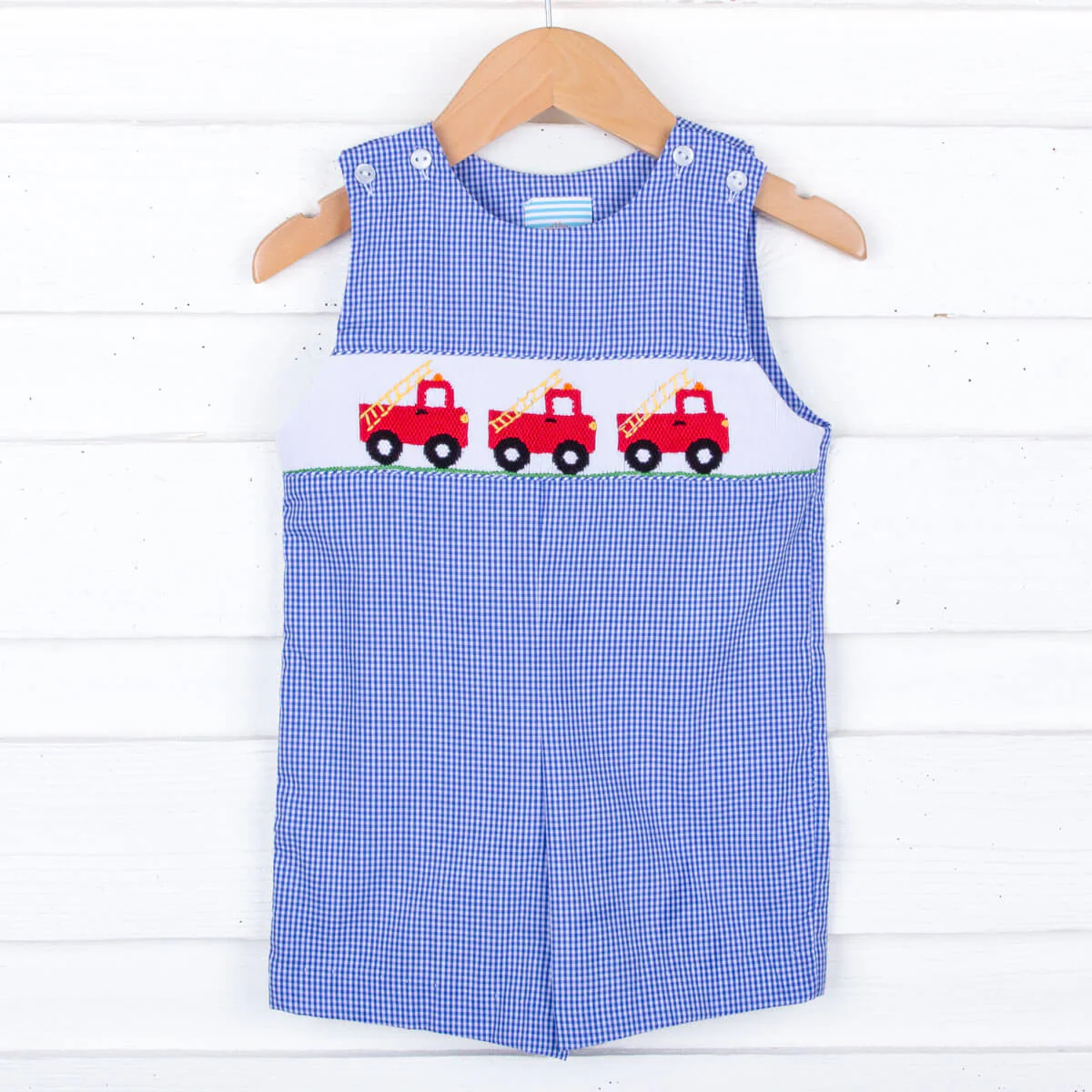 Fire Truck Smocked Royal Jon Jon