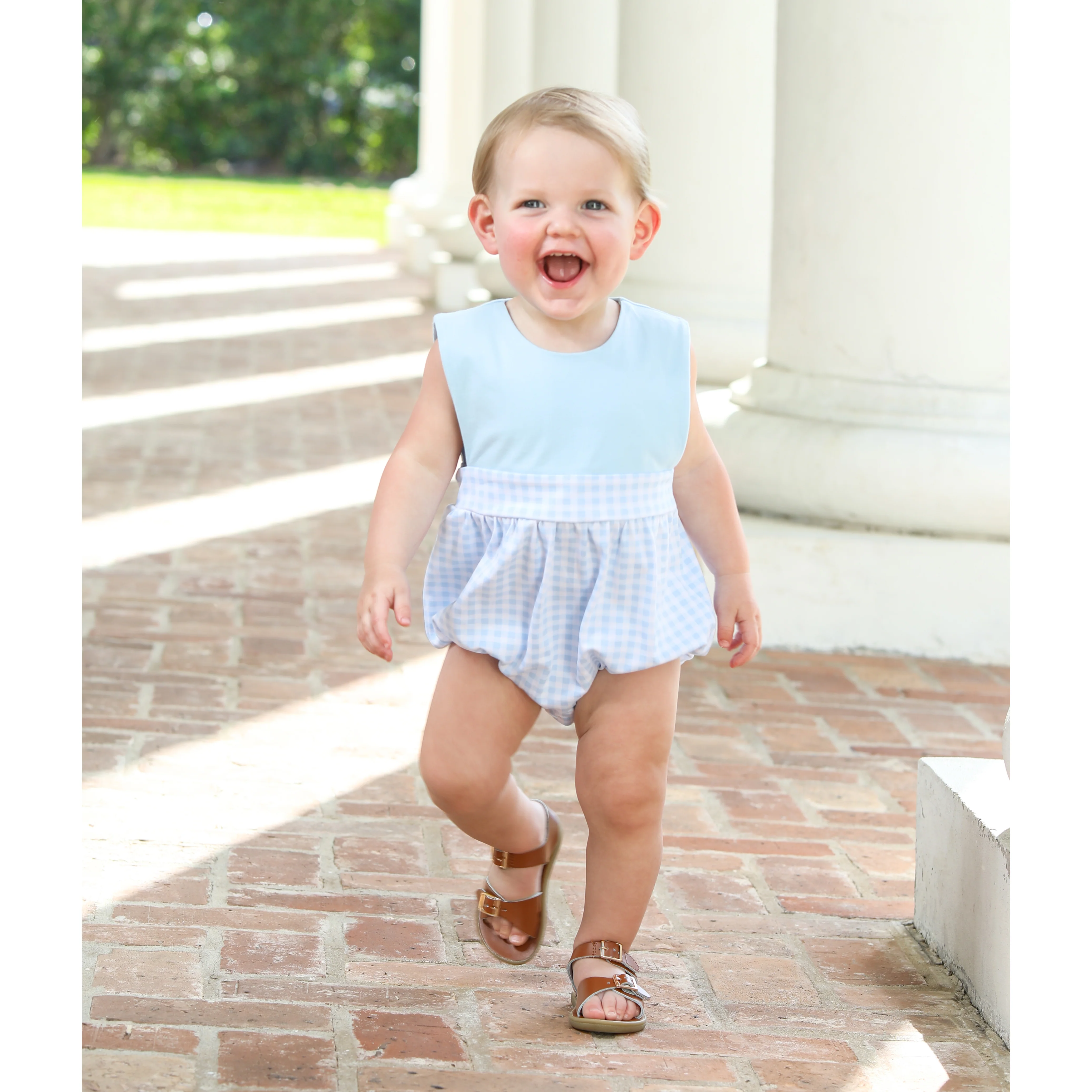 Thomas Light Blue Knit Gingham Sun Bubble