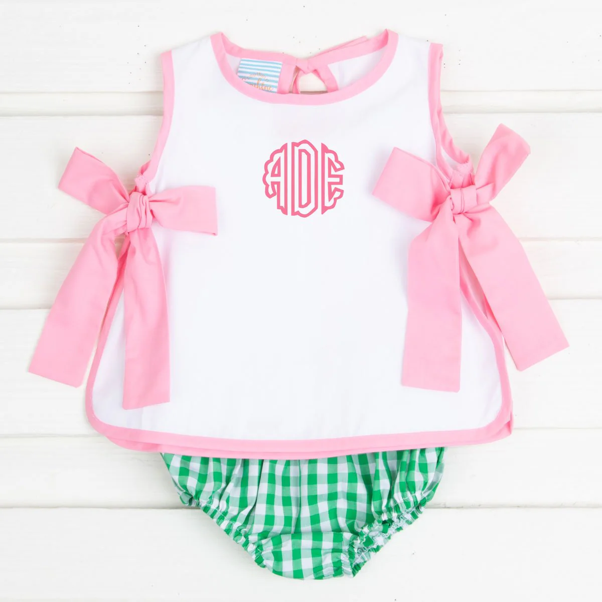 Side Tie Bloomer Set Pink and Green Check