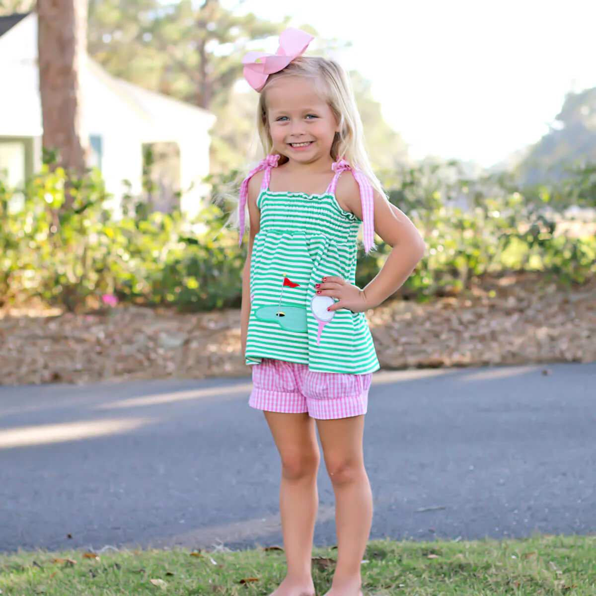 Green and Pink Golf Tie Strap Short Set