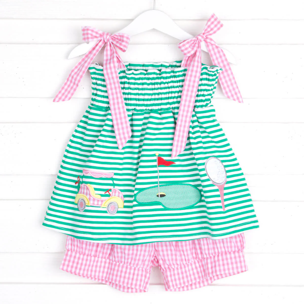 Green and Pink Golf Tie Strap Short Set - Image 2