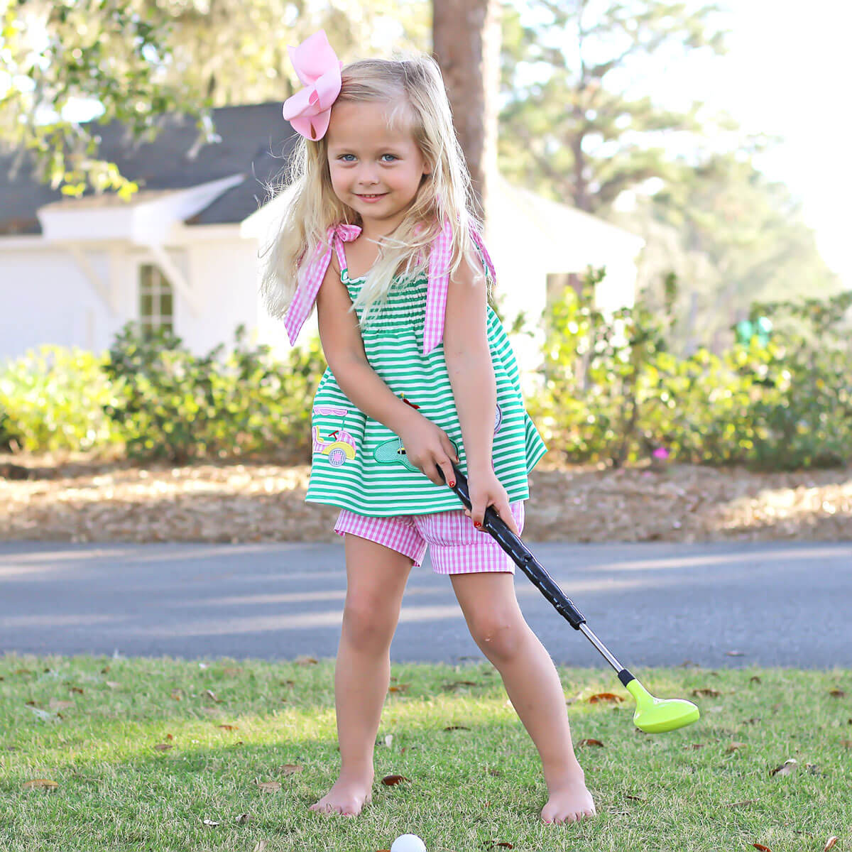 Green and Pink Golf Tie Strap Short Set - Image 3