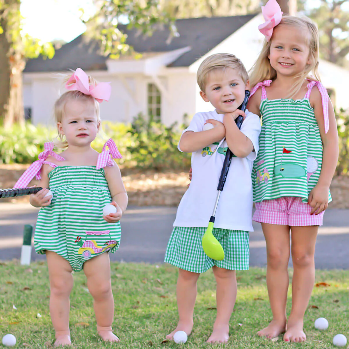 Green and Pink Golf Tie Strap Short Set - Image 6