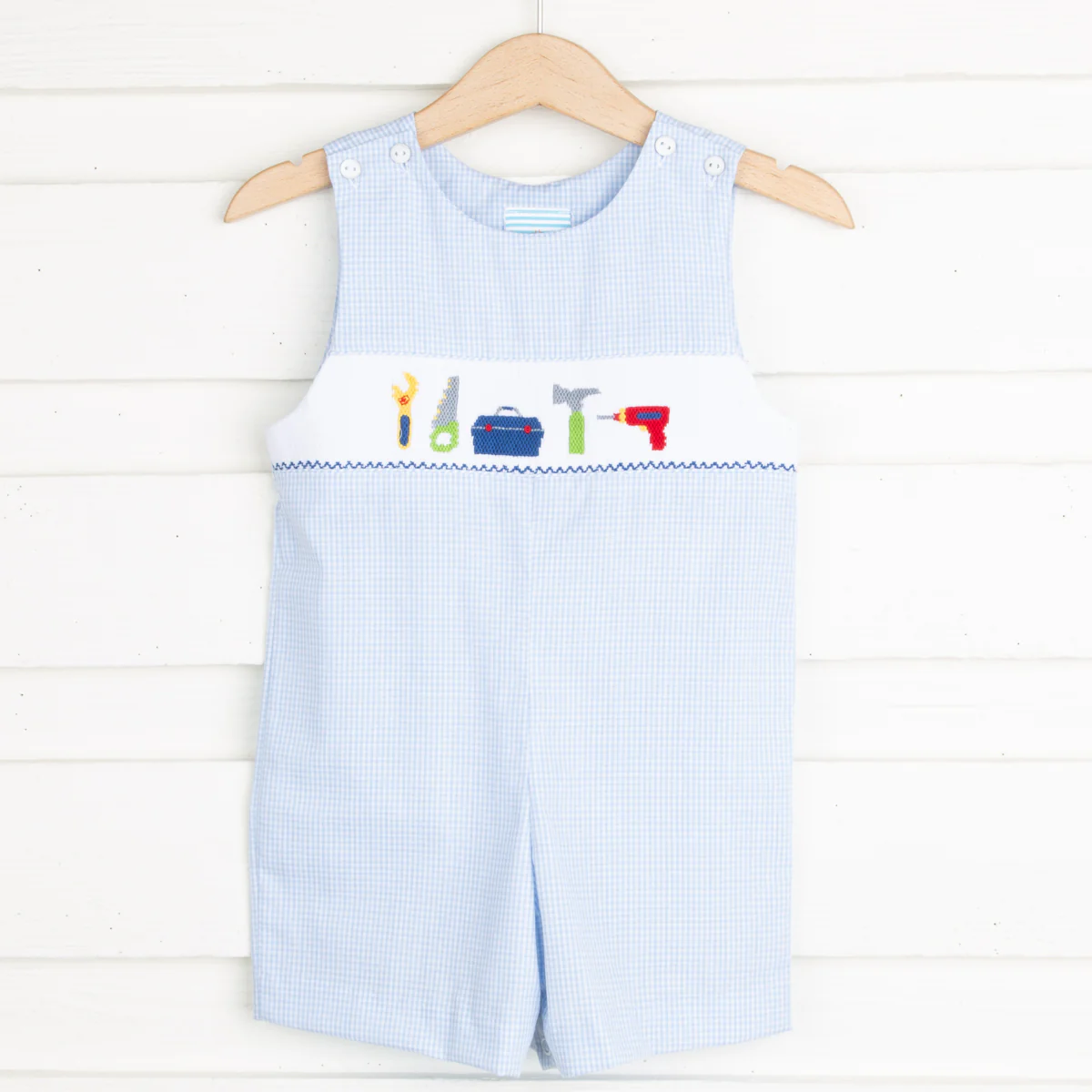 Tools Smocked Jon Jon Light Blue Gingham