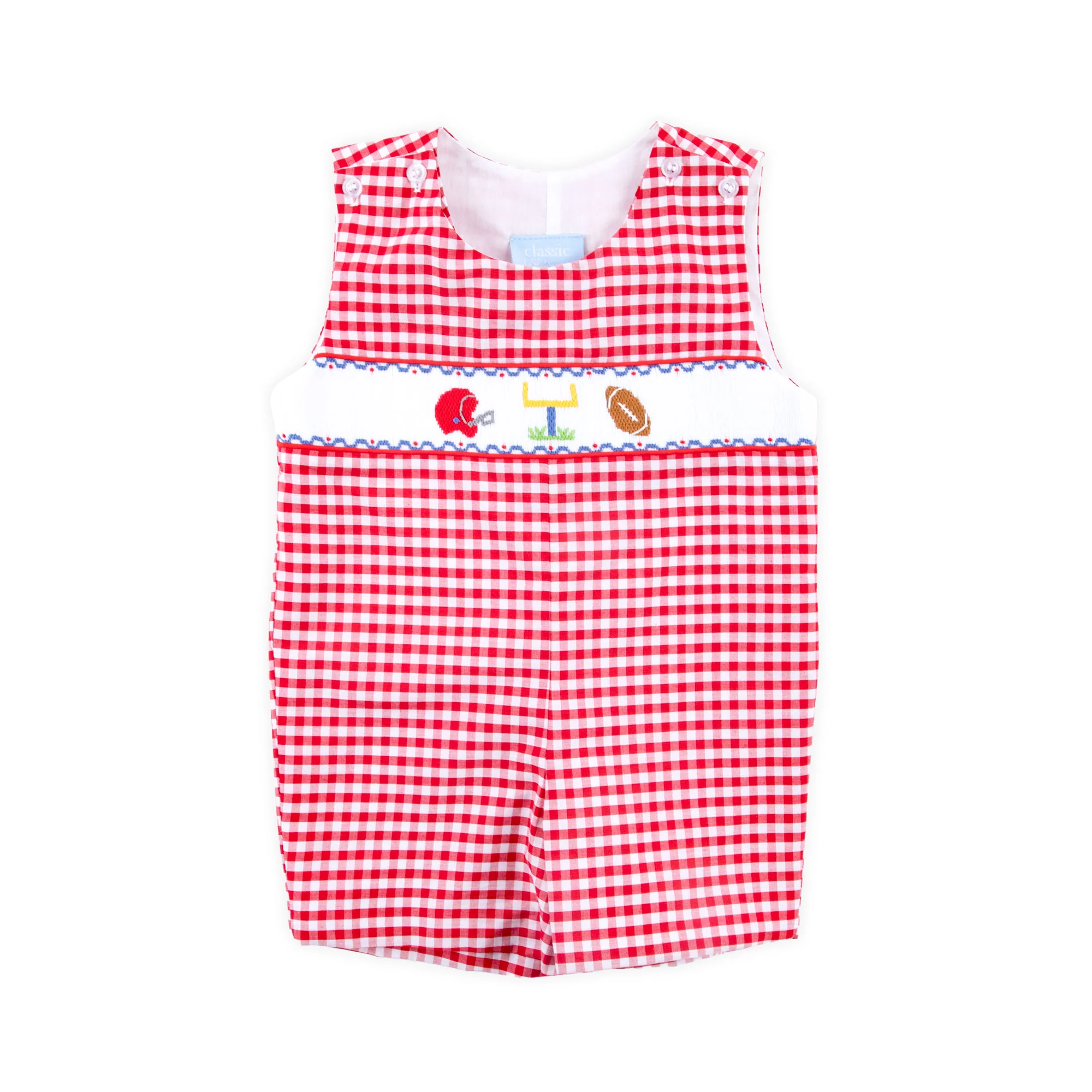 Red Check Football Smocked Jon Jon
