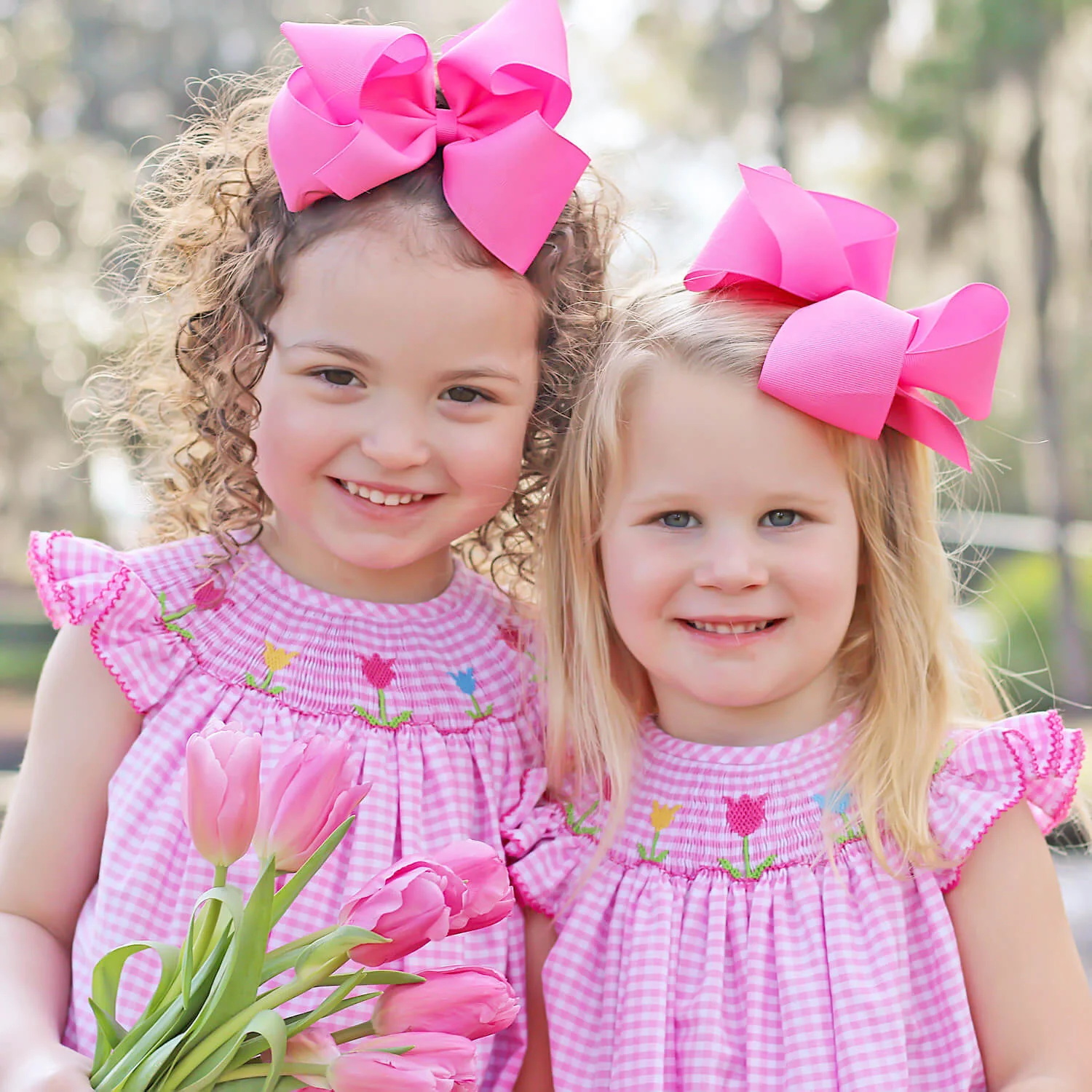 Tulip Season Pink Gingham Smocked Bubble - Image 4