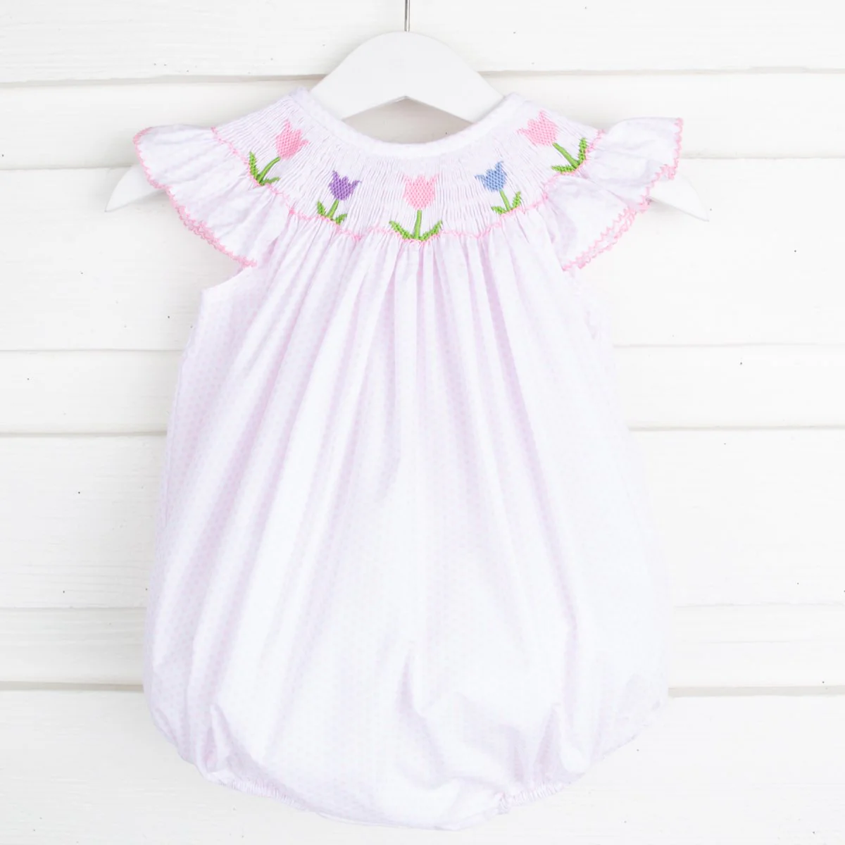 Tulip Smocked Bubble Pink Dot