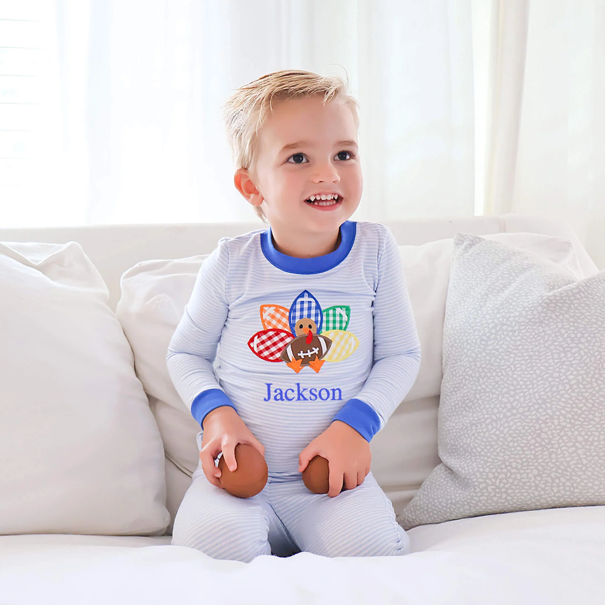 Turkey Football Light Blue Stripe Pajamas