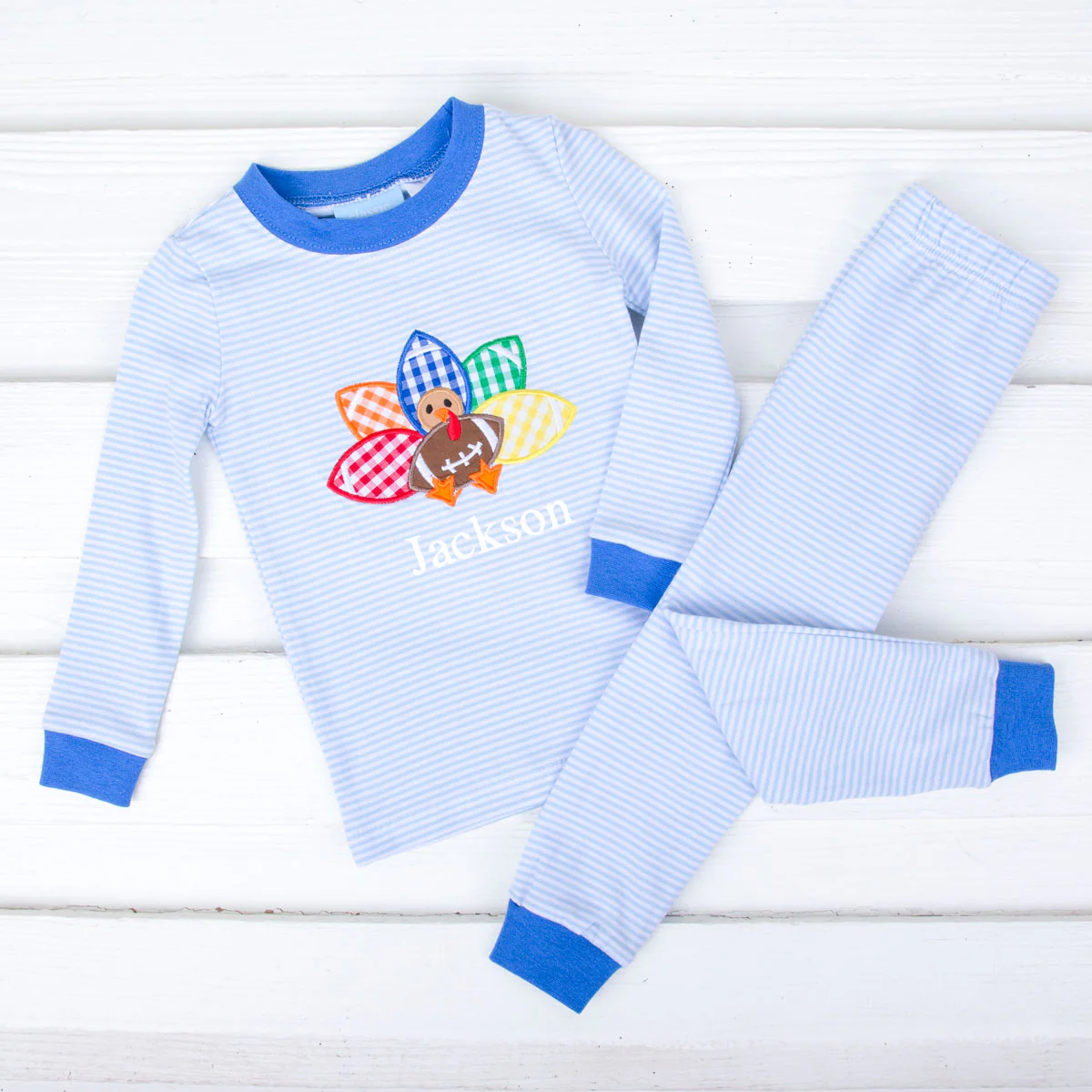 Turkey Football Light Blue Stripe Pajamas - Image 2