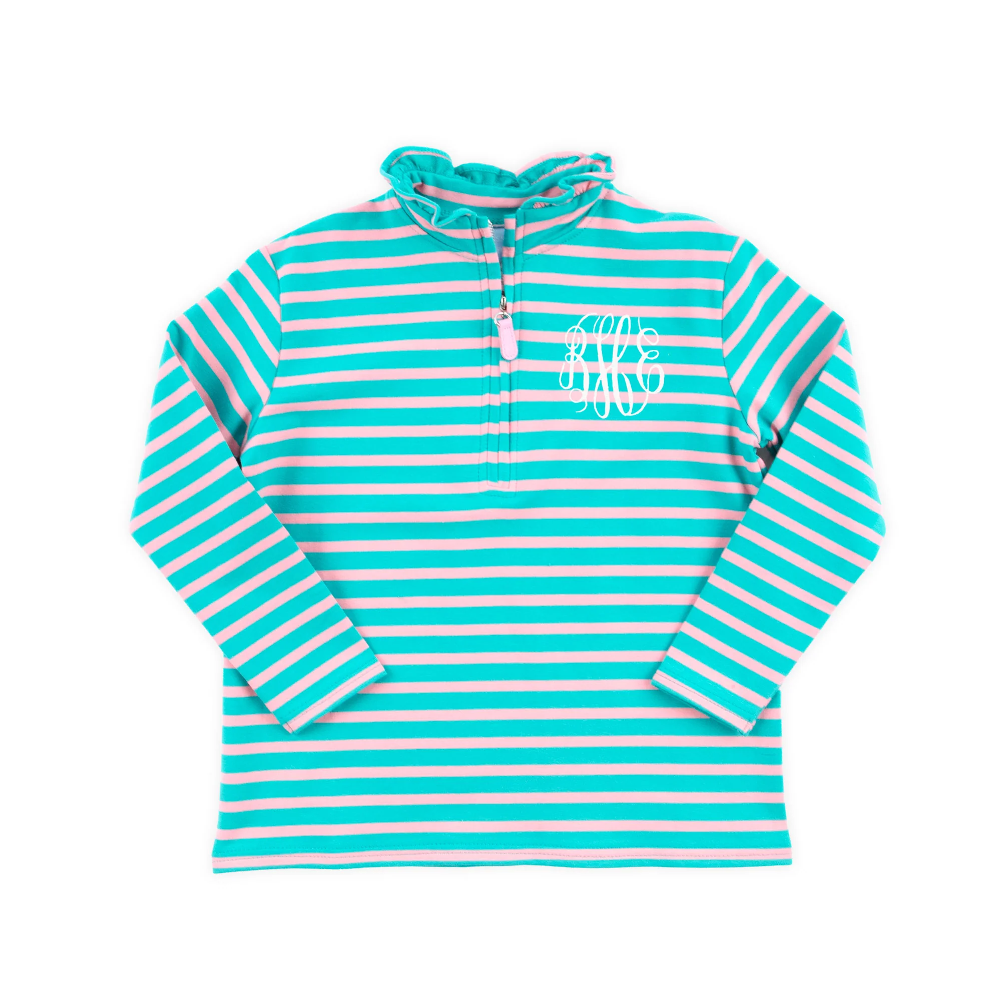 Turquoise & Pink Stripe French Terry Half Zip Pullover