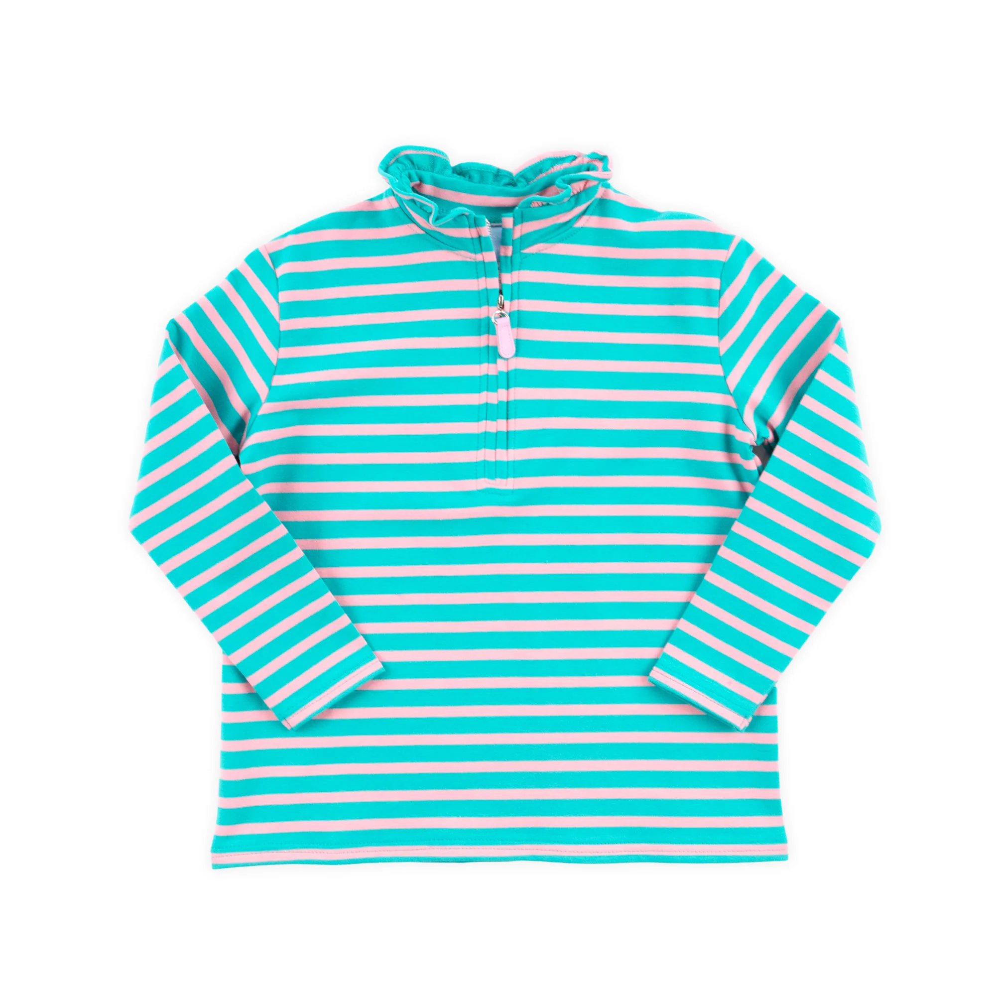 Turquoise & Pink Stripe French Terry Half Zip Pullover - Image 3