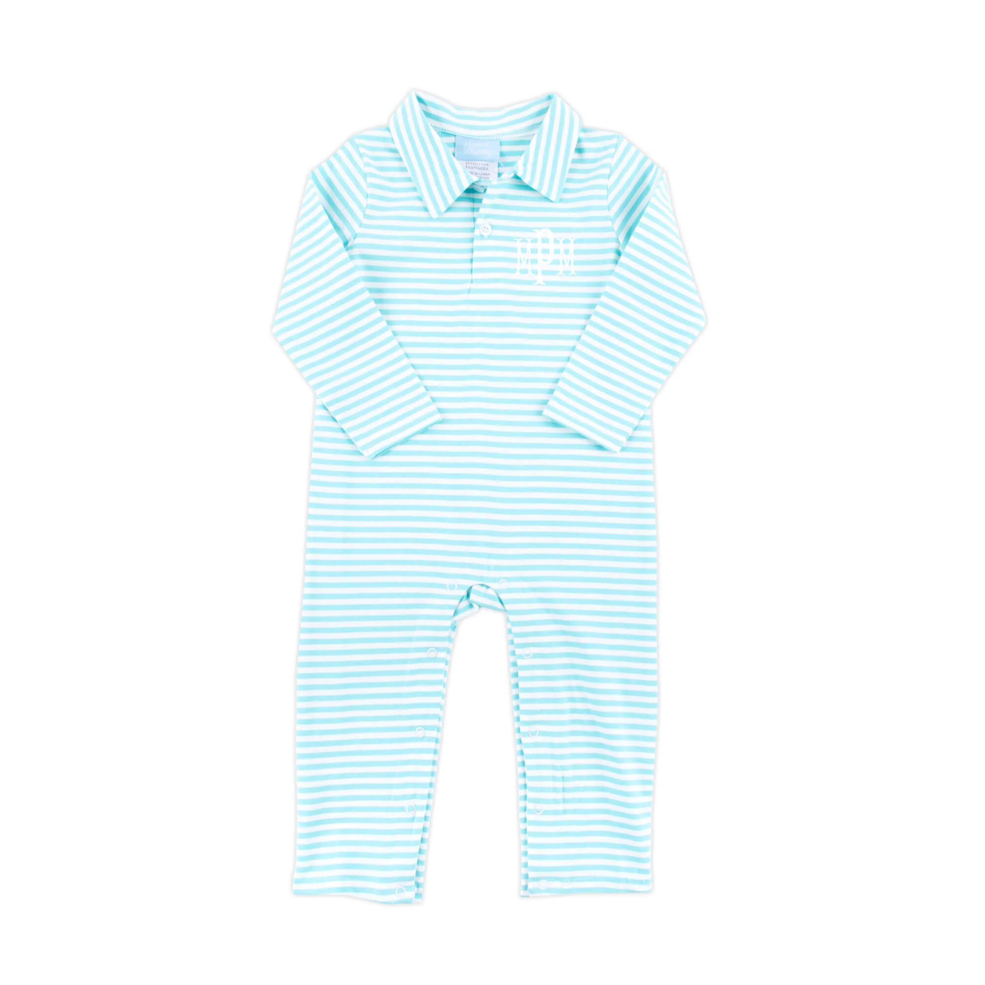 Turquoise Stripe Polo Romper - Image 2