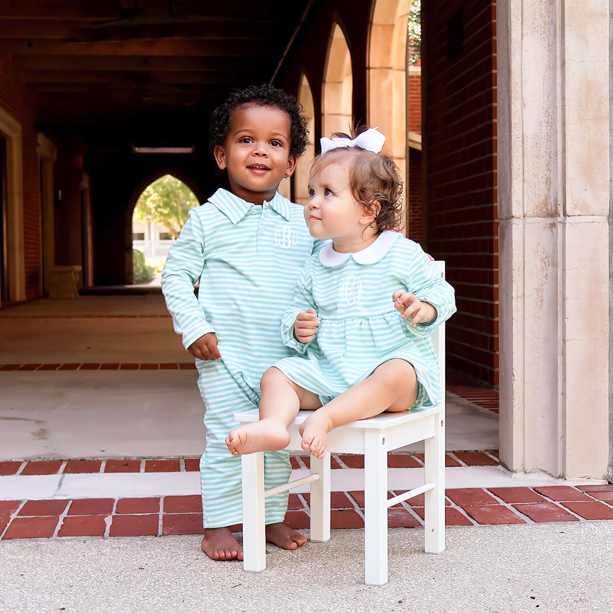 Turquoise Stripe Polo Romper - Image 3