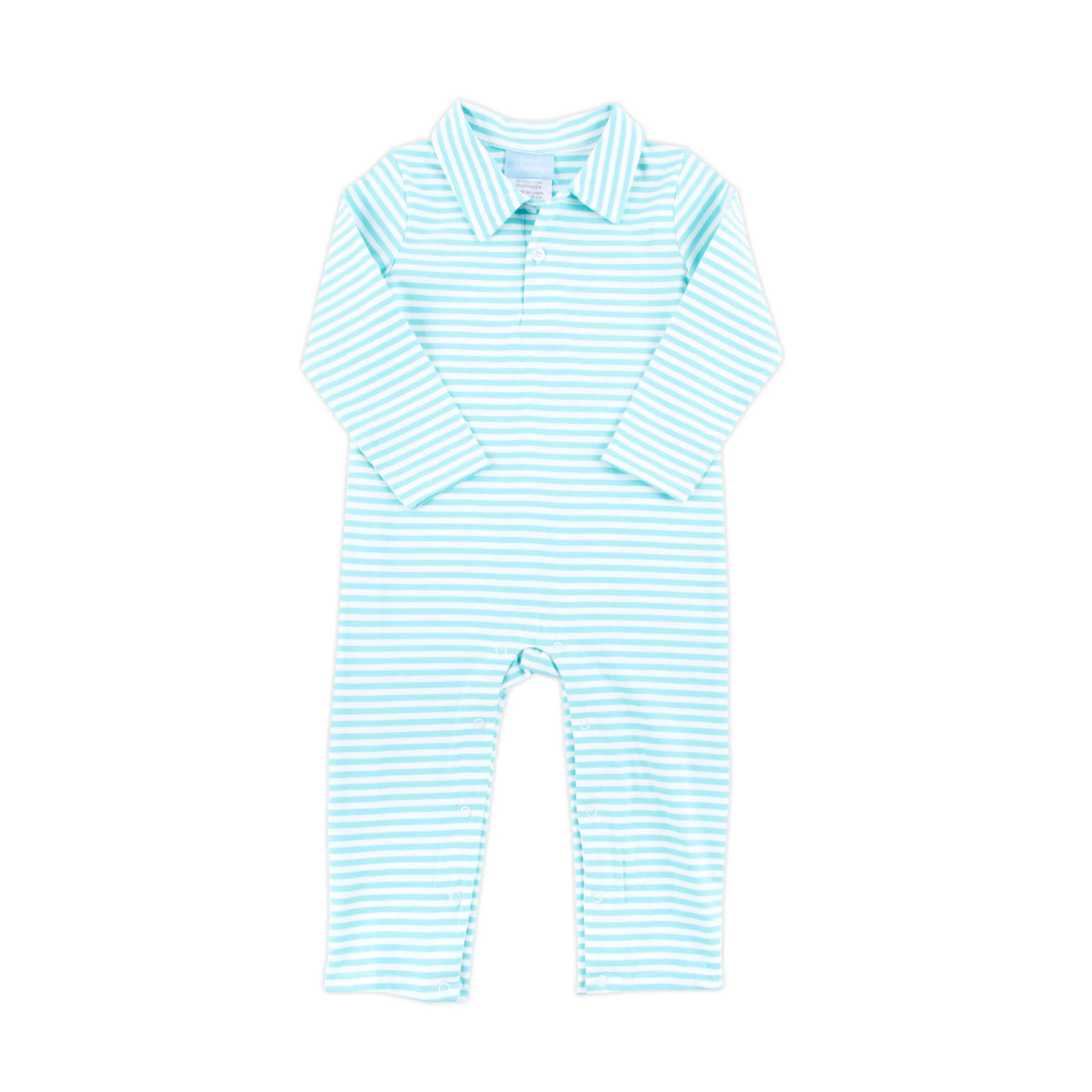 Turquoise Stripe Polo Romper - Image 4