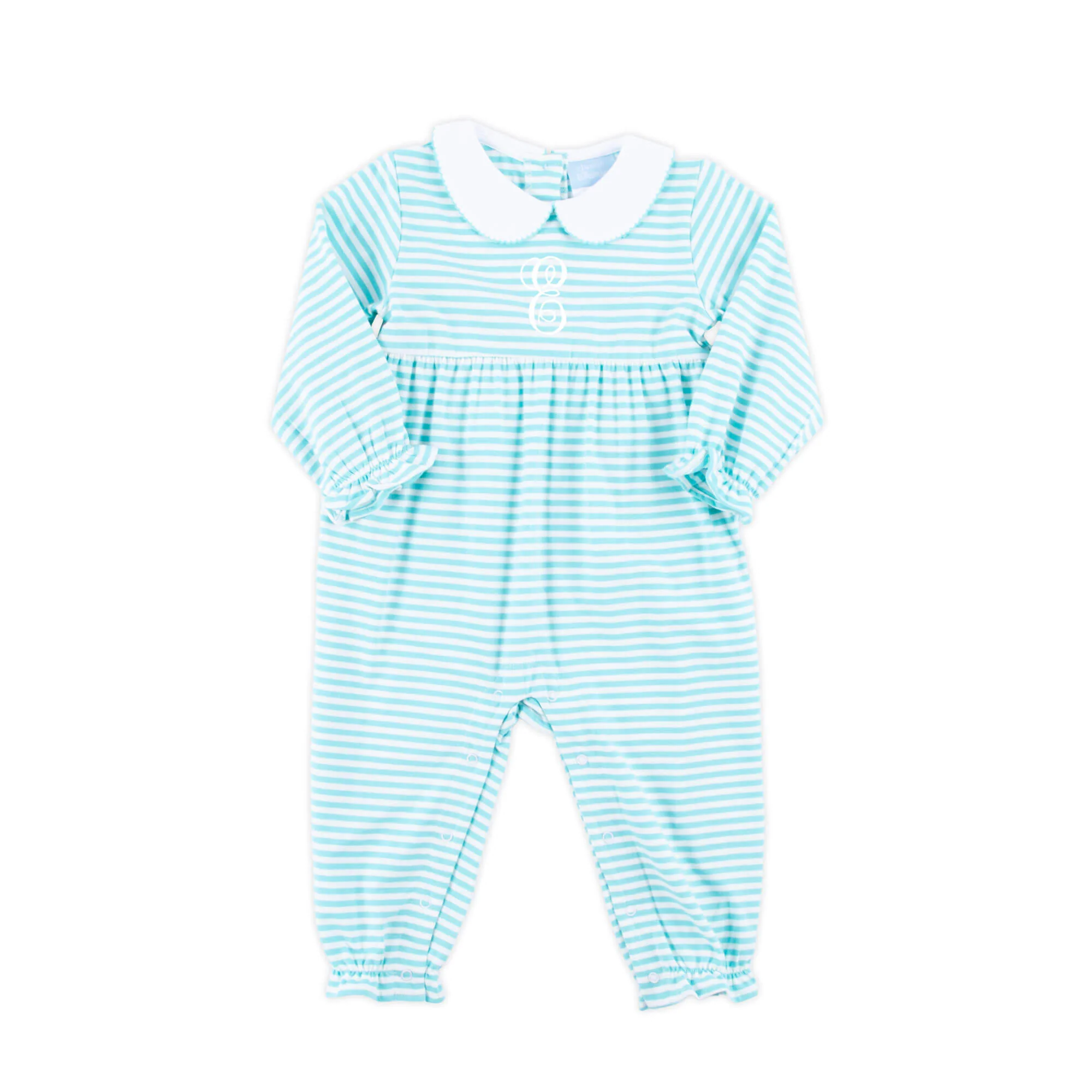 Turquoise Stripe Ruffle Romper