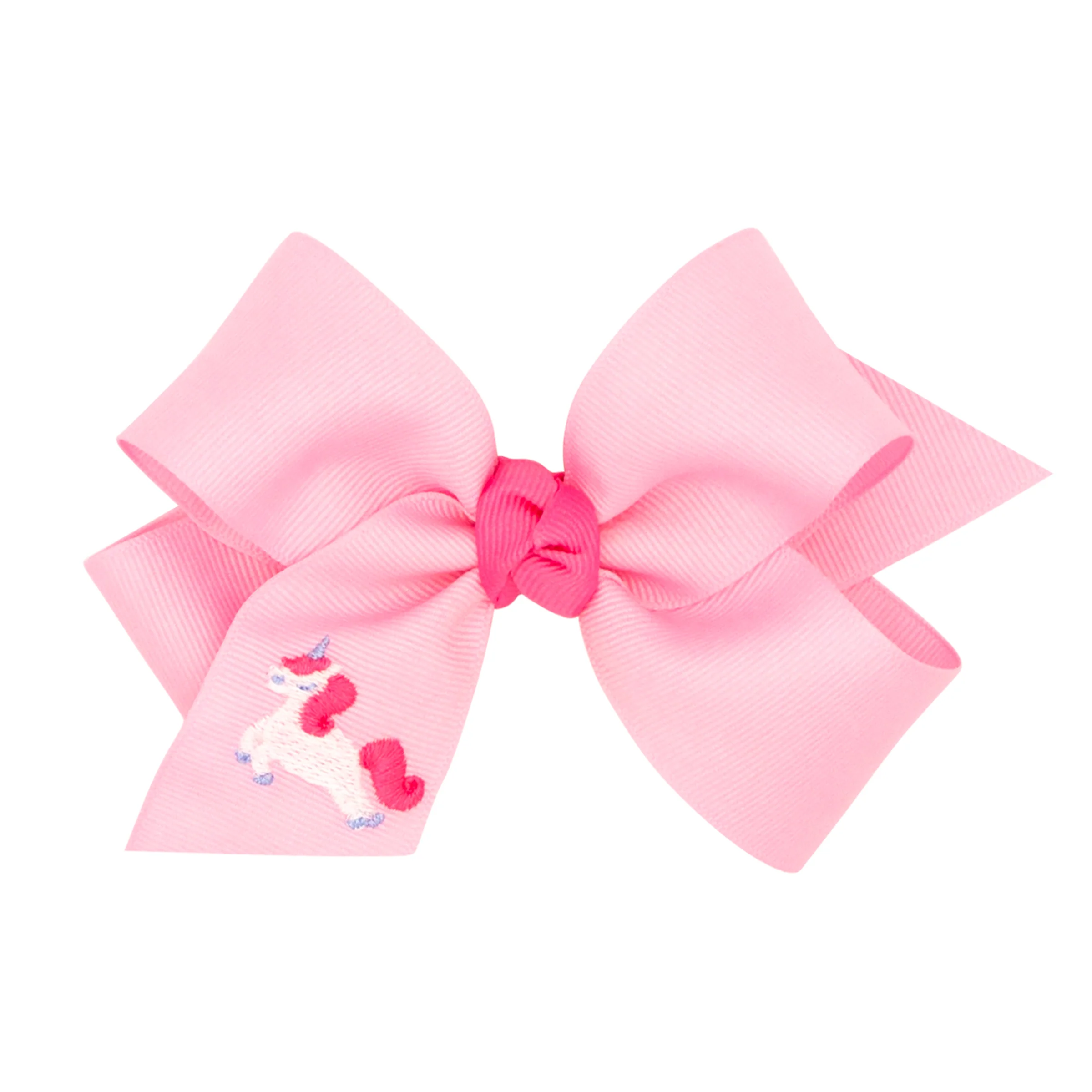 Unicorn Embroidered Pink Grosgrain Knot Bow