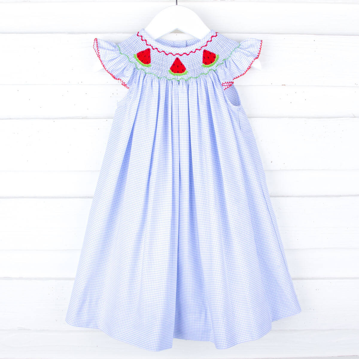 Watermelon Blue Windowpane Smocked Dress