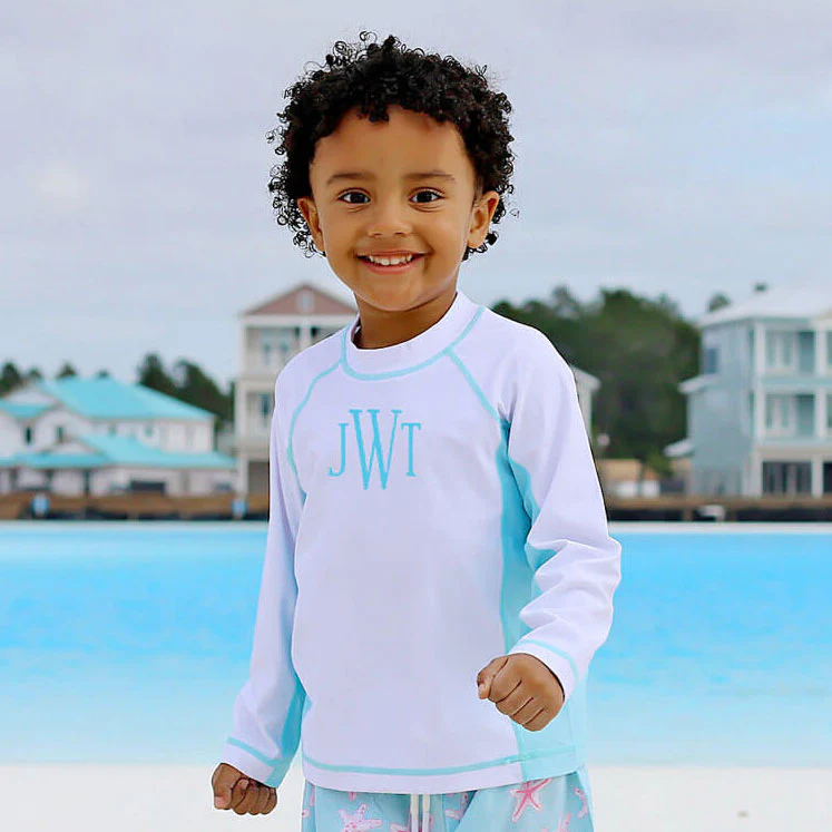 White and Blue Long Sleeve Rash Guard