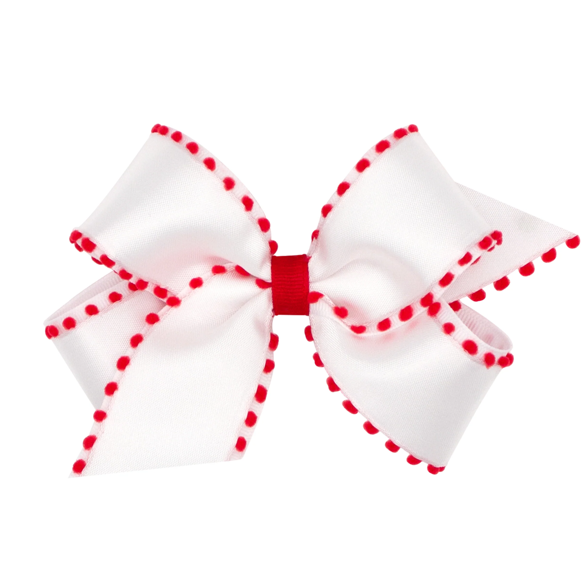 White & Red Pom Pom Grosgrain Bow