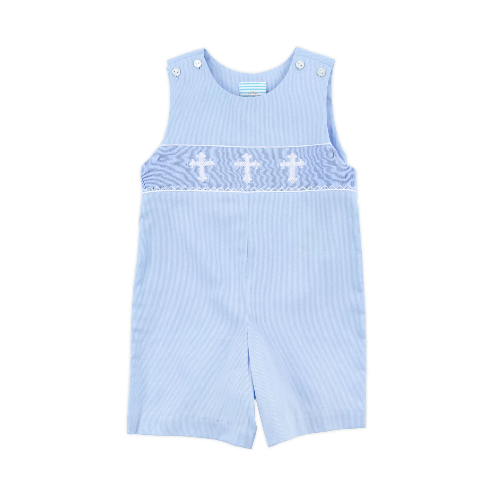 Cross Smocked Light Blue Pique Jon Jon - Image 2