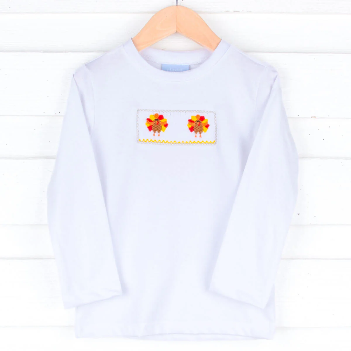 Turkey Smocked White Long Sleeve Shirt