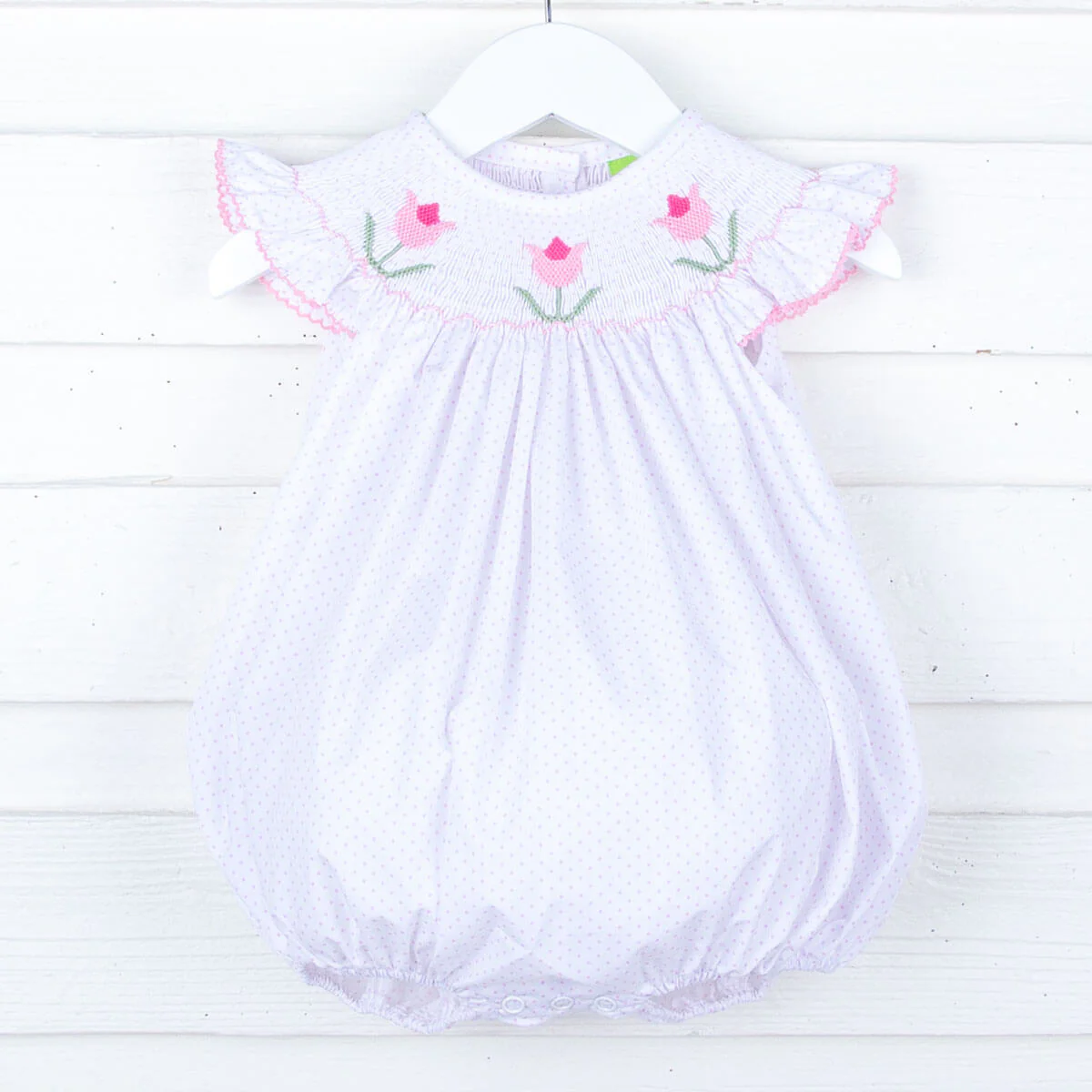 Tulip Smocked Pink Polka Dot Bubble
