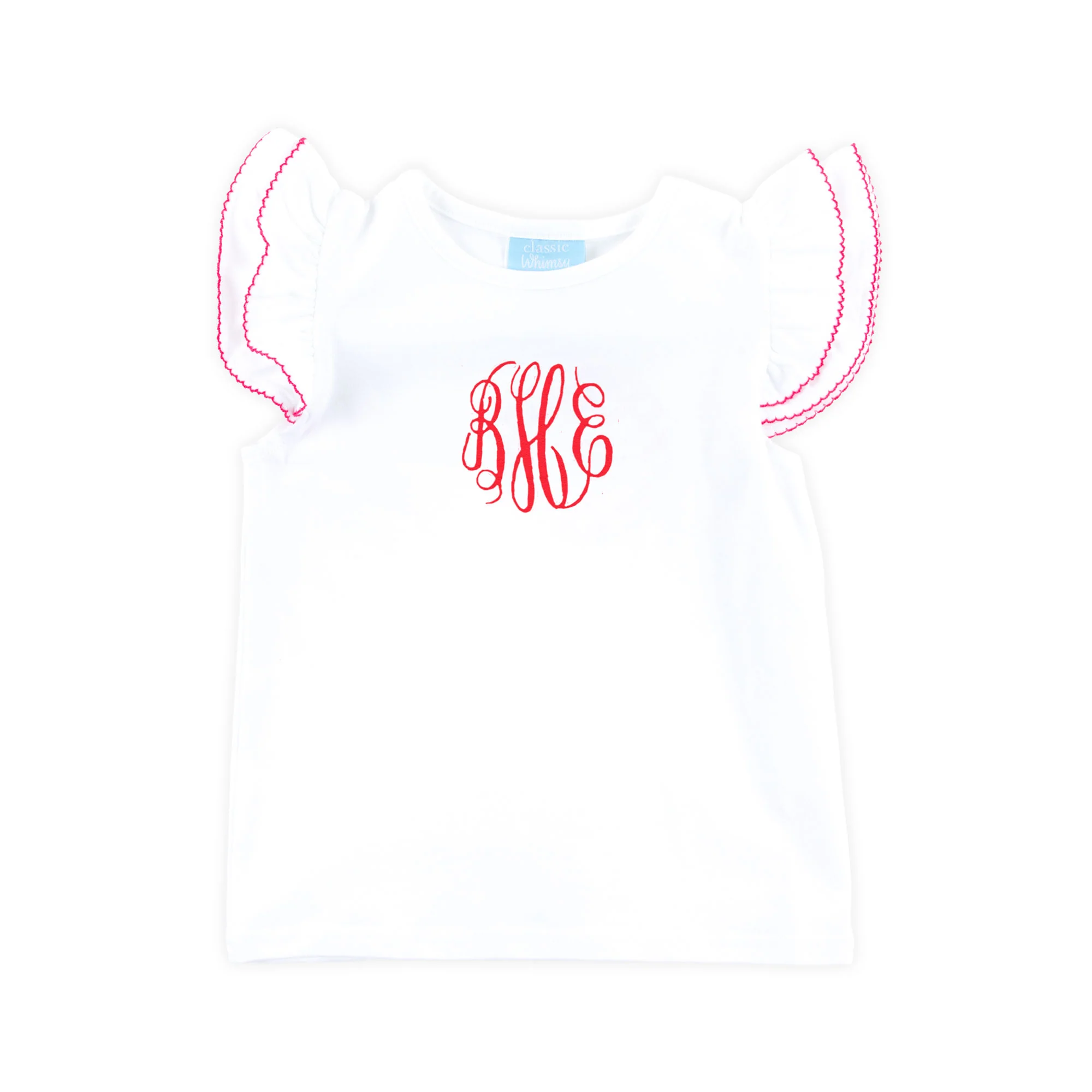 White Flutter Sleeve Top with Red Trim