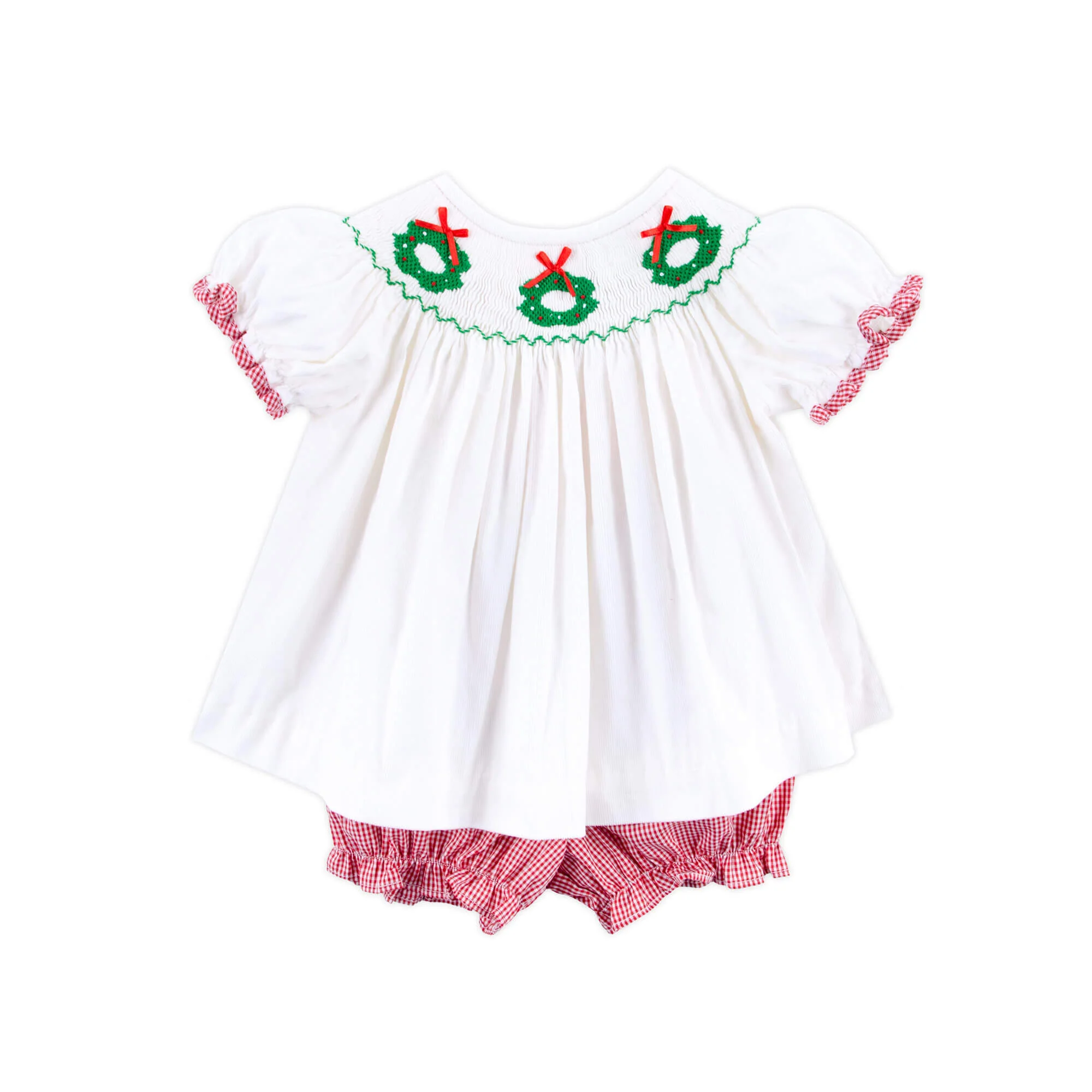 Wreath Smocked White Corduroy Bloomer Set - Image 2