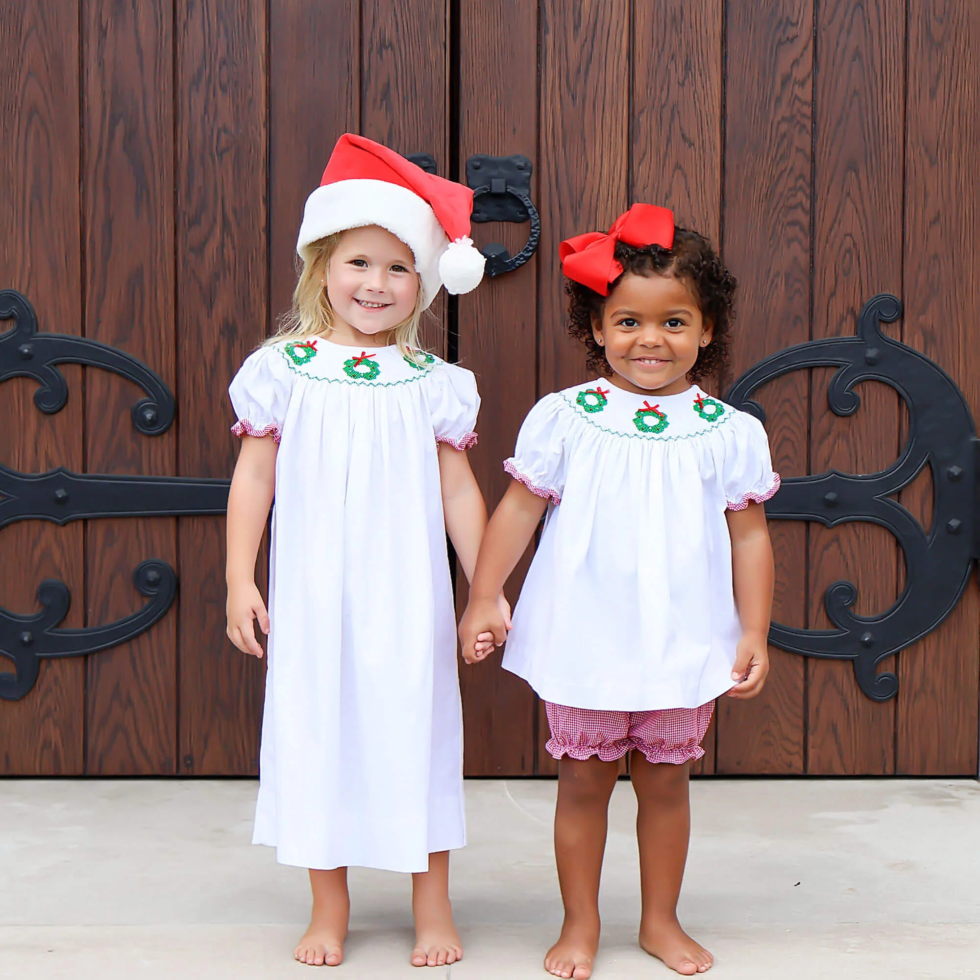 Wreath Smocked White Corduroy Bloomer Set - Image 4
