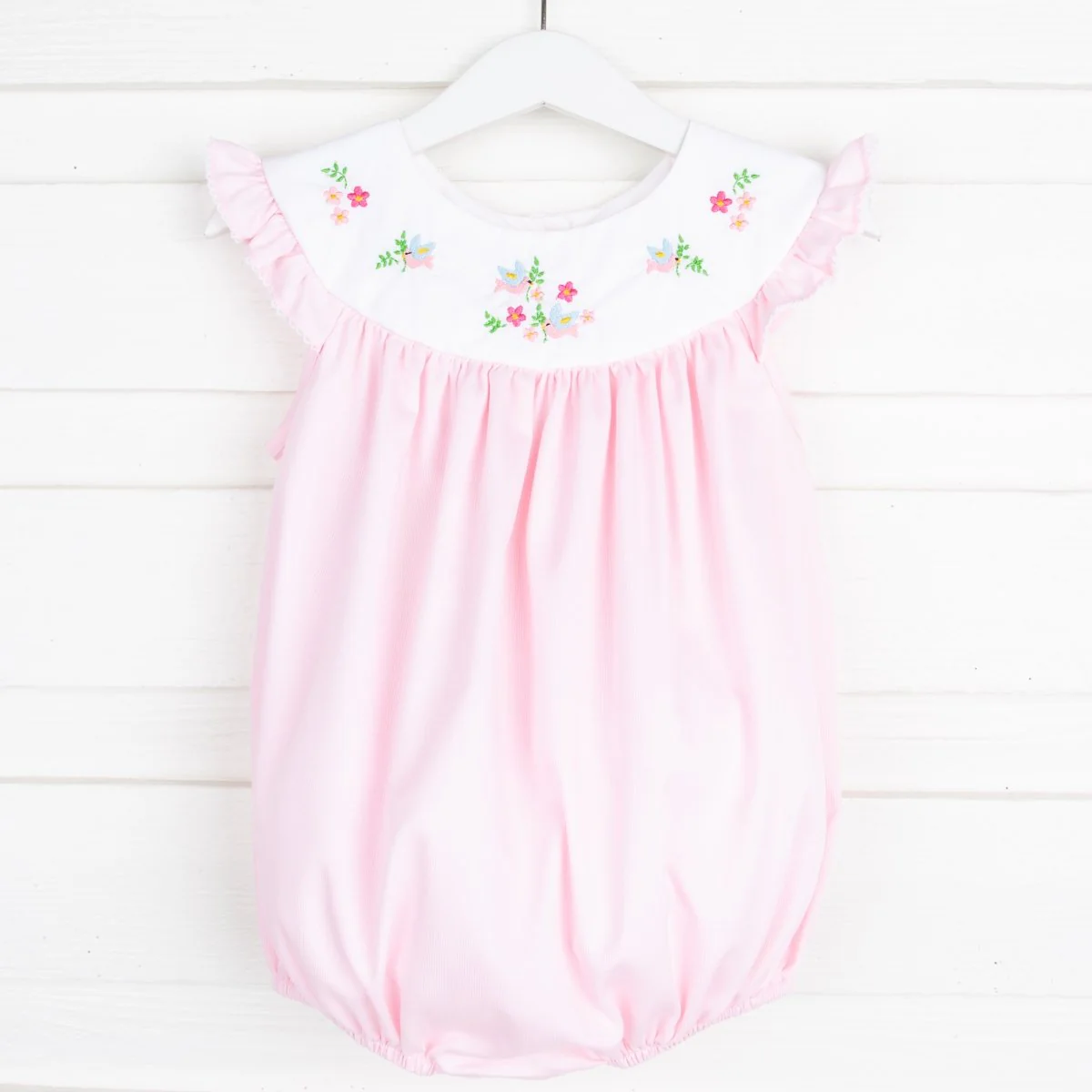 Yoke Neck Embroidered Bird Bubble Pink Pique