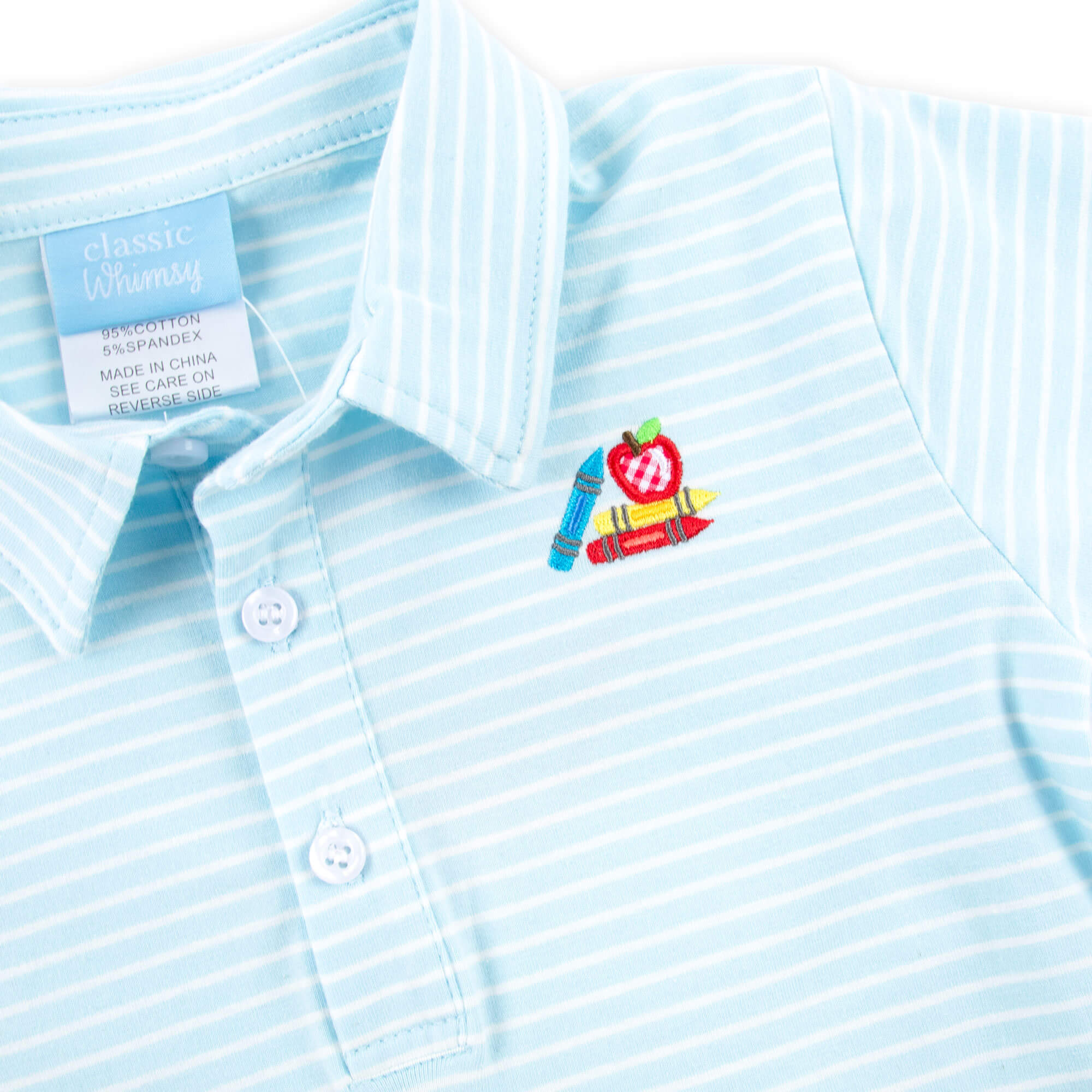 Bright Crayons Light Blue Stripe Polo - Image 2