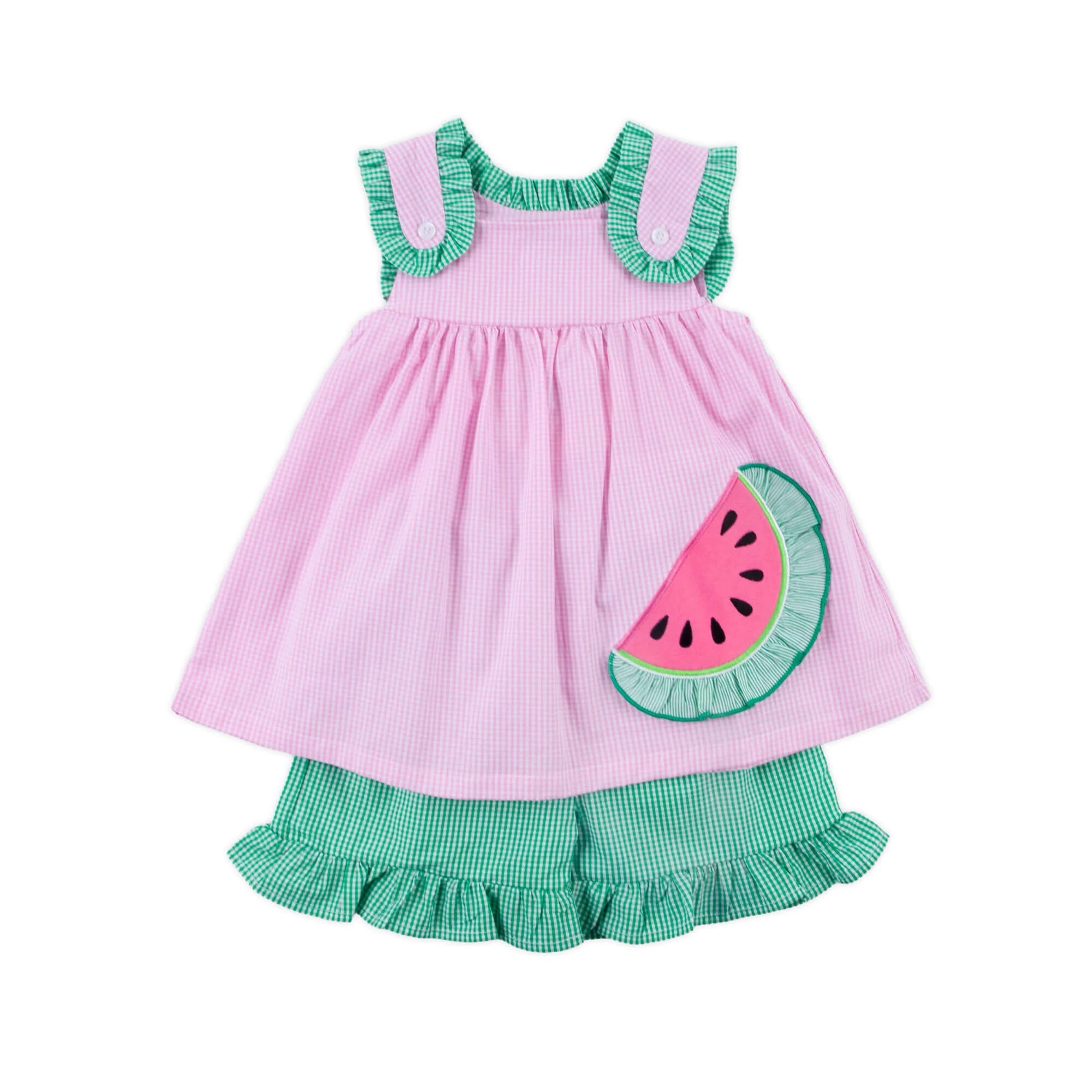 Sweet Watermelon Applique Pink Gingham Lulu Short Set - Image 2